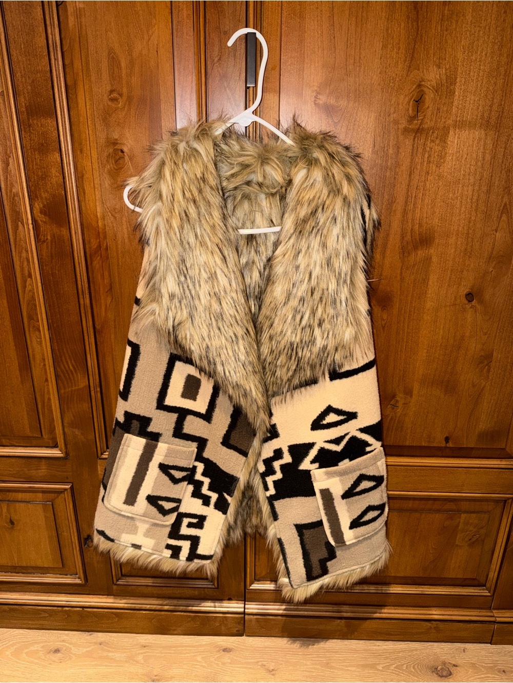Tasha Polizzi Tan & Black Aztec Faux Fur Trim Vest